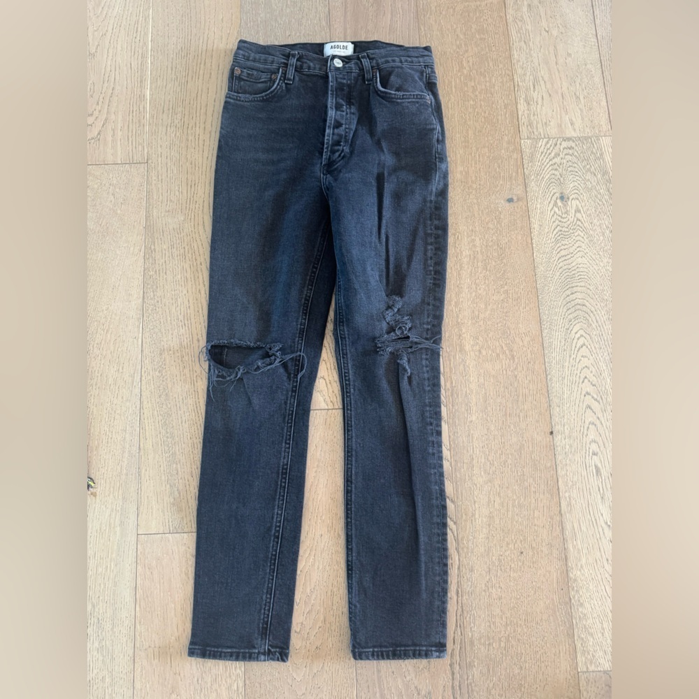 AGOLDE Nico High Rise Slim jeans Women's Size 26 Black Distressed
